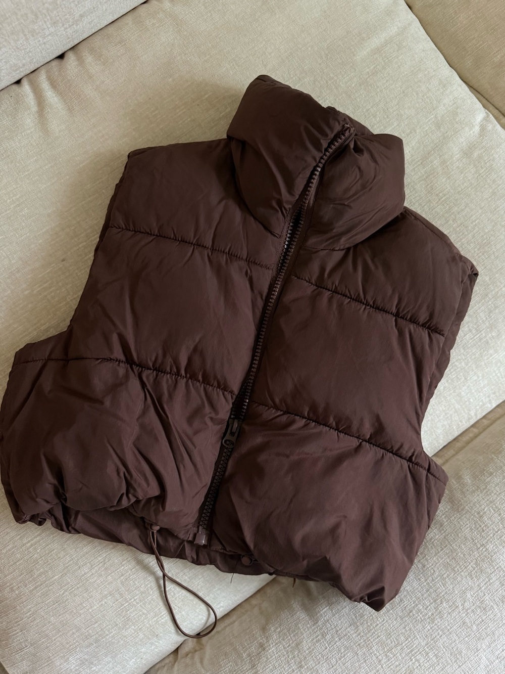 Brown Cropped Puffer Vest with High Collar